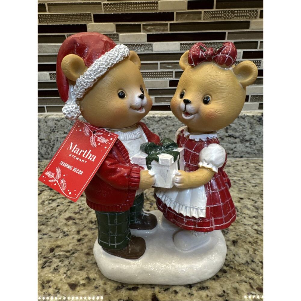 Martha Stewart Christmas Bear Couple Figurine Holiday‎ Decor Vintage-Style Resin